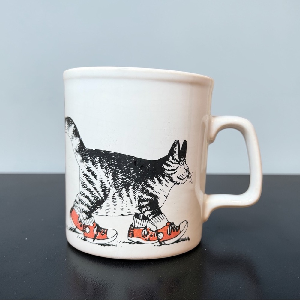 Vintage B Kliban Cat Mug Red Sneakers England Kiln Craft